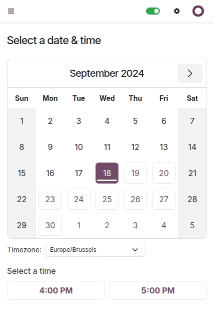 Sélection date et heure mobile