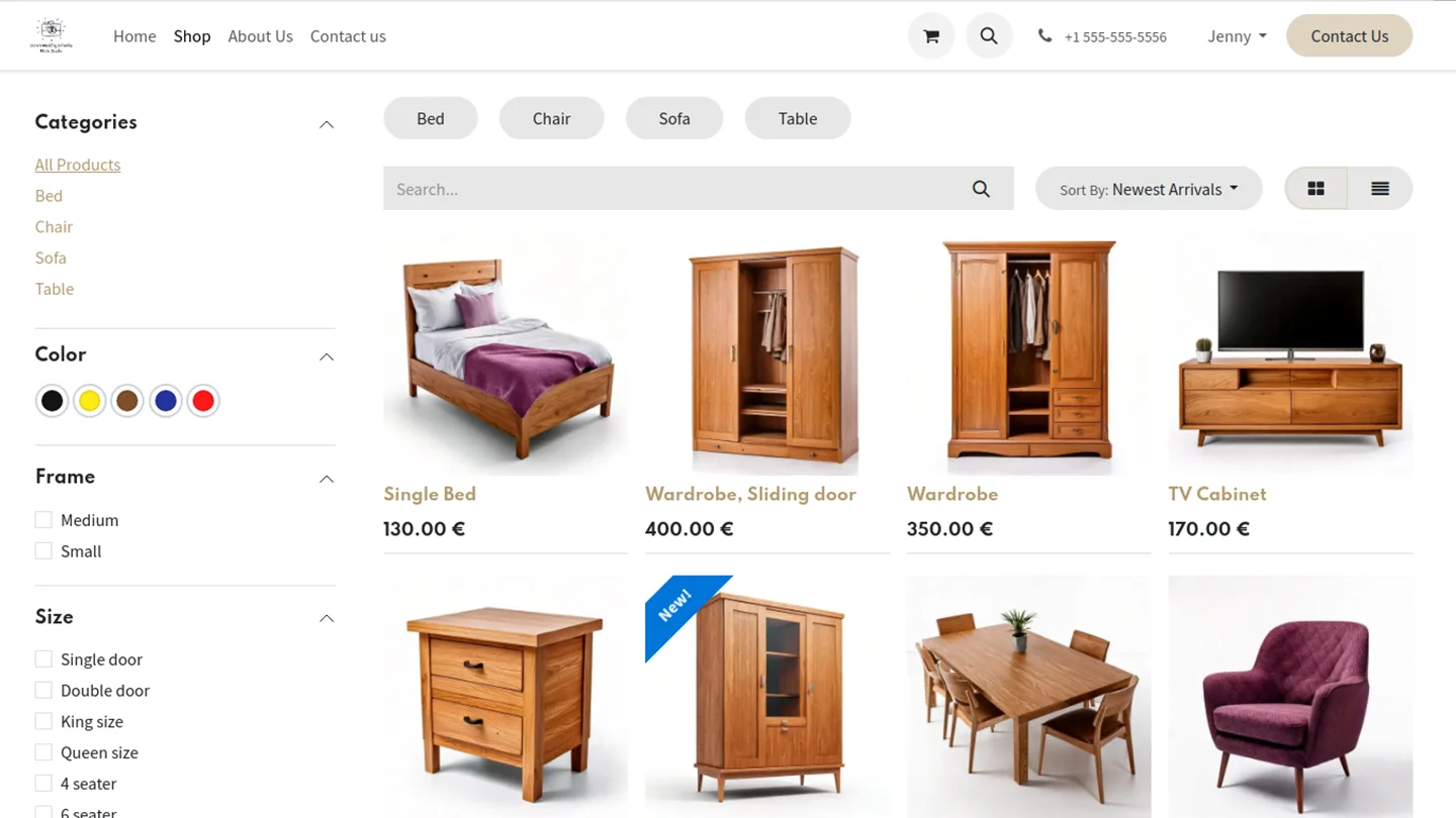 Boutique e-commerce meubles Odoo