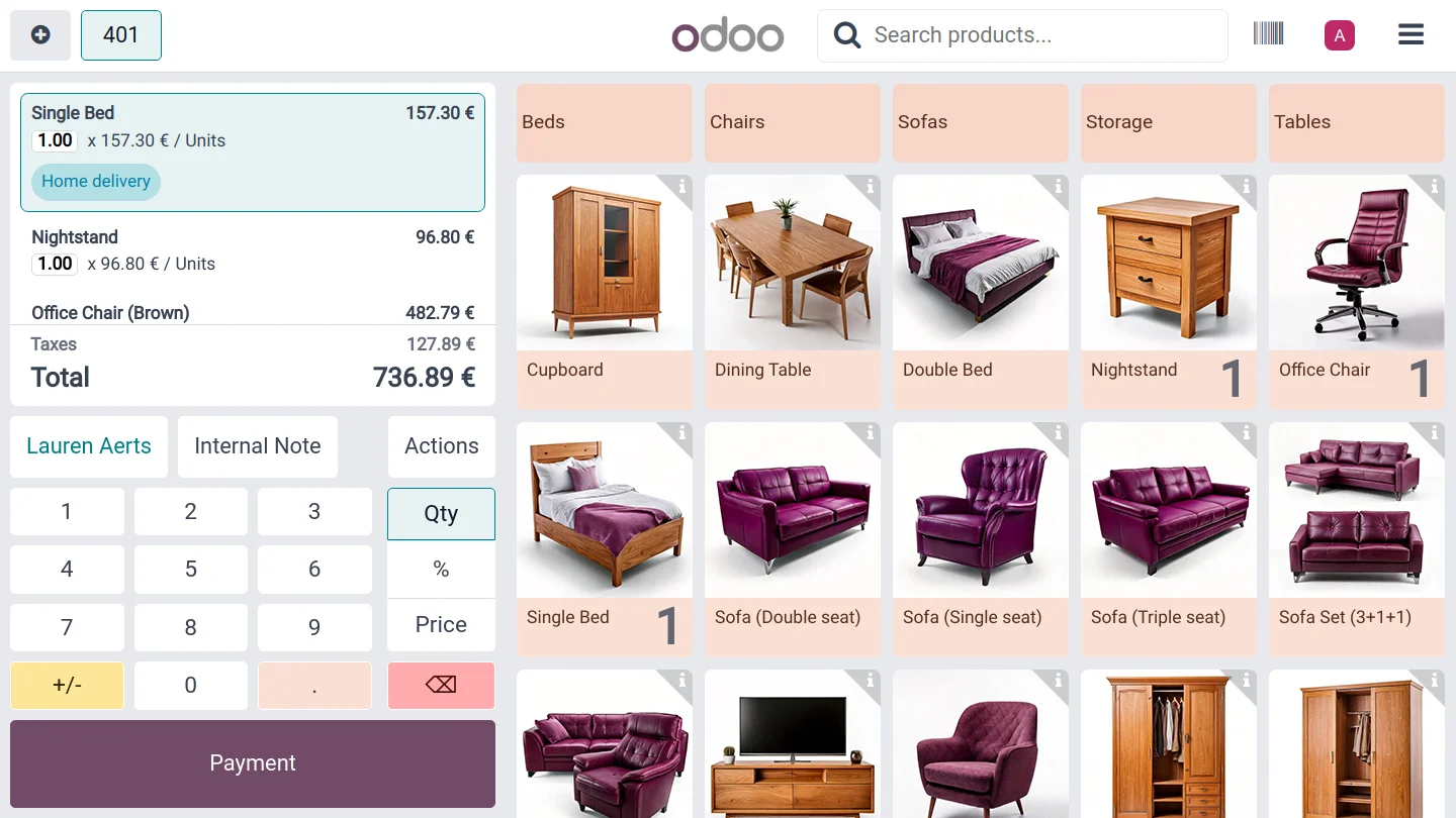 Point de vente Odoo — magasin de meubles