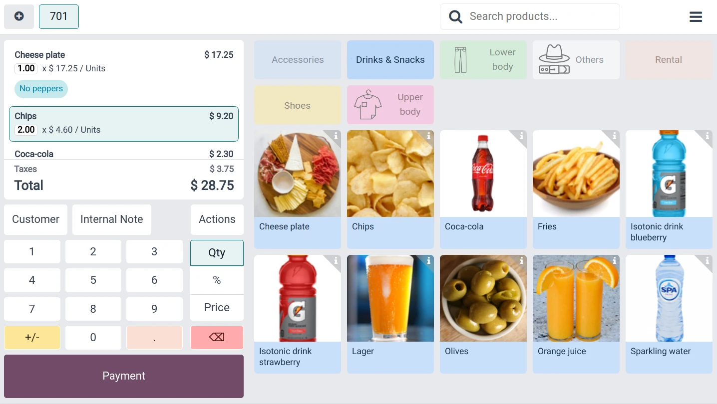 Interface point de vente Odoo
